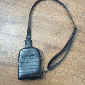 Black Croc-Embossed Crossbody Bag